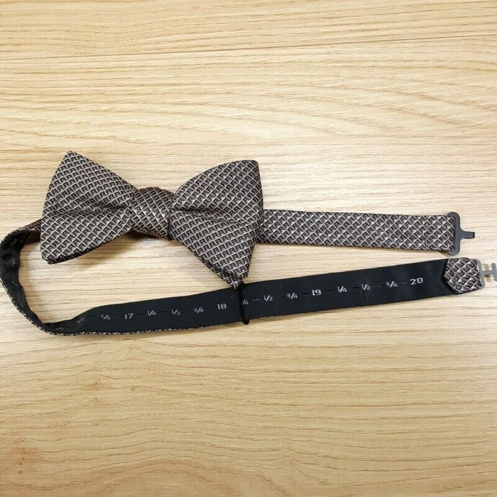ALFANI Bow Tie Brown Tan Diamond Lattice Dot Accents Adjustable Elegant Formal
